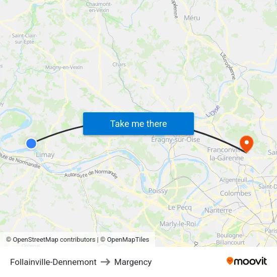 Follainville-Dennemont to Margency map