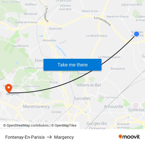 Fontenay-En-Parisis to Margency map