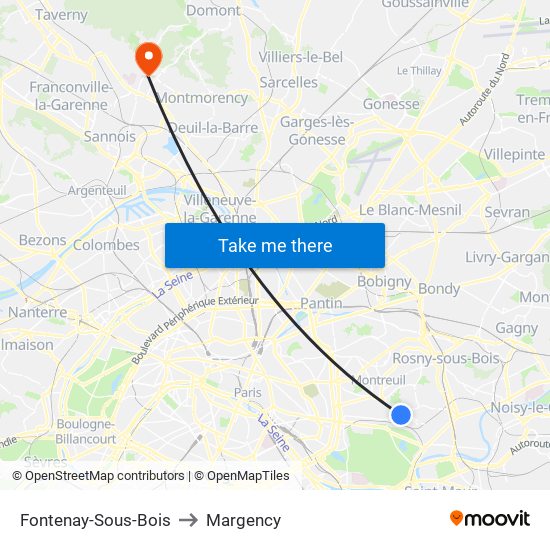 Fontenay-Sous-Bois to Margency map