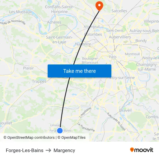 Forges-Les-Bains to Margency map