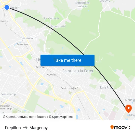 Frepillon to Margency map