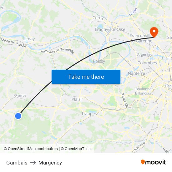 Gambais to Margency map