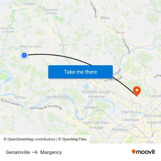 Genainville to Margency map
