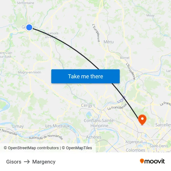 Gisors to Margency map