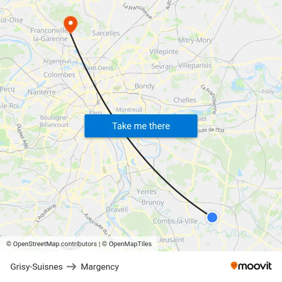 Grisy-Suisnes to Margency map