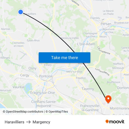 Haravilliers to Margency map