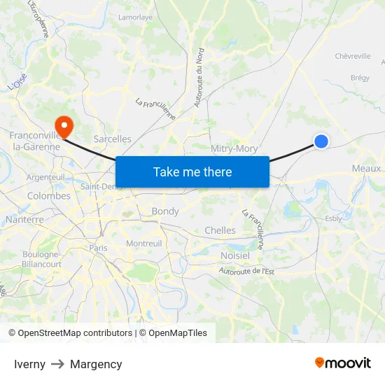 Iverny to Margency map