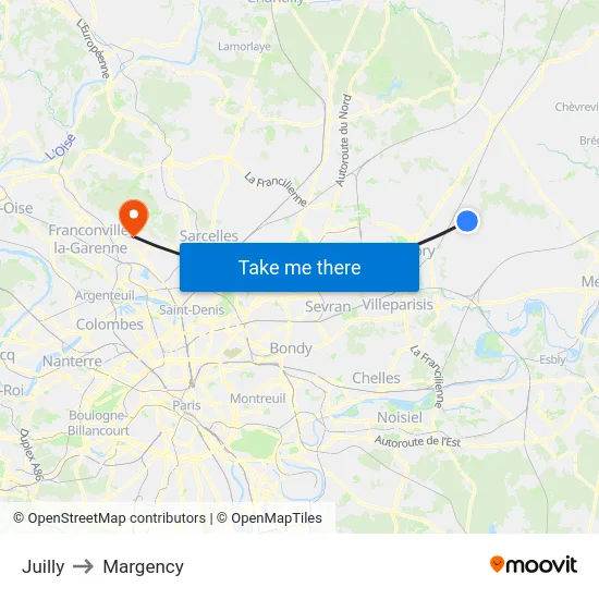 Juilly to Margency map