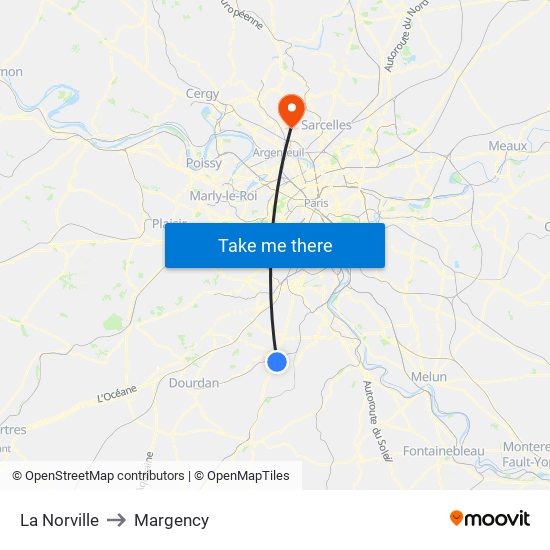 La Norville to Margency map