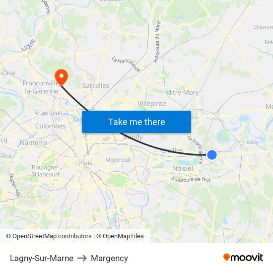 Lagny-Sur-Marne to Margency map