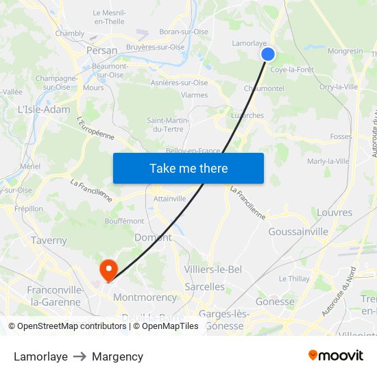 Lamorlaye to Margency map
