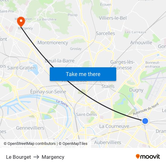 Le Bourget to Margency map