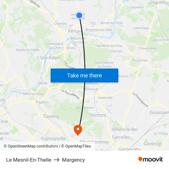 Le Mesnil-En-Thelle to Margency map
