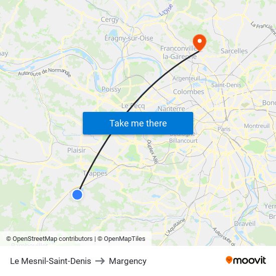 Le Mesnil-Saint-Denis to Margency map