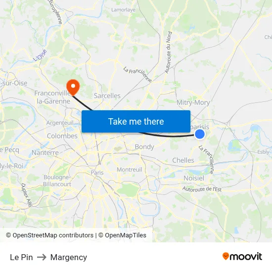 Le Pin to Margency map