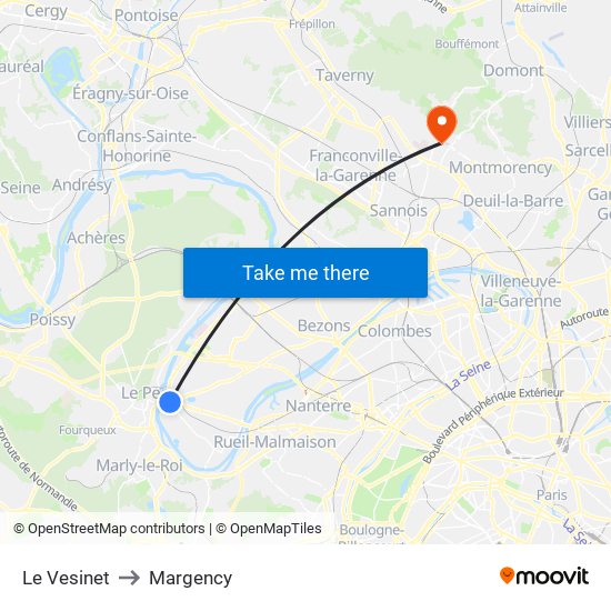 Le Vesinet to Margency map