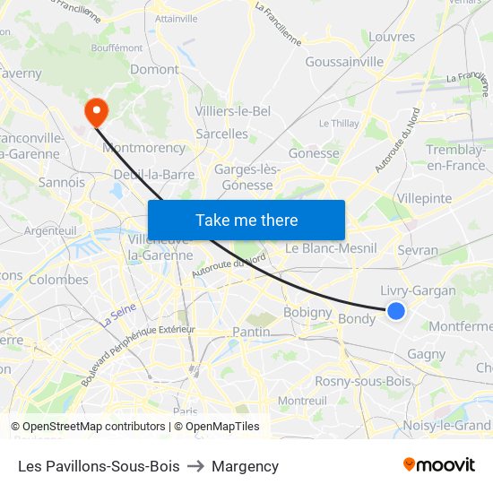 Les Pavillons-Sous-Bois to Margency map