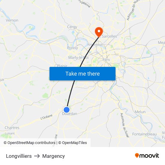 Longvilliers to Margency map