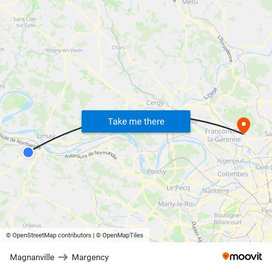 Magnanville to Margency map