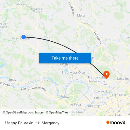Magny-En-Vexin to Margency map