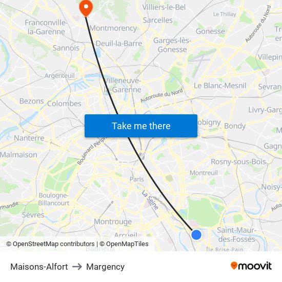 Maisons-Alfort to Margency map