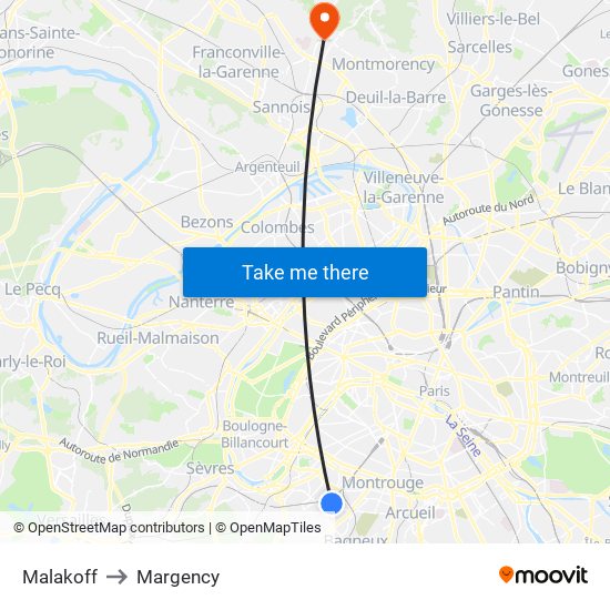 Malakoff to Margency map