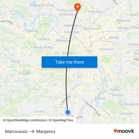 Marcoussis to Margency map