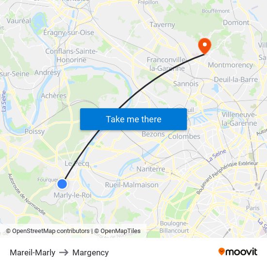 Mareil-Marly to Margency map