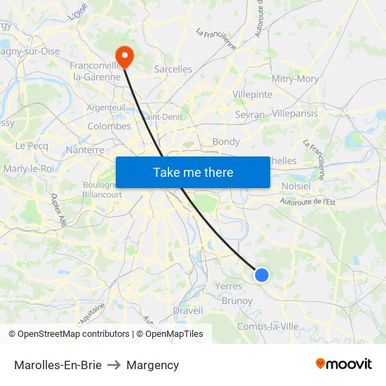 Marolles-En-Brie to Margency map