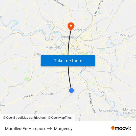 Marolles-En-Hurepoix to Margency map