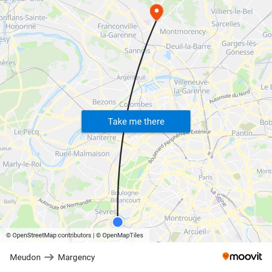 Meudon to Margency map