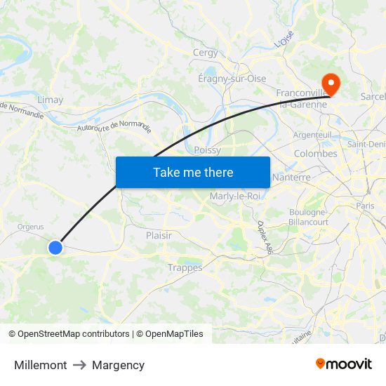 Millemont to Margency map