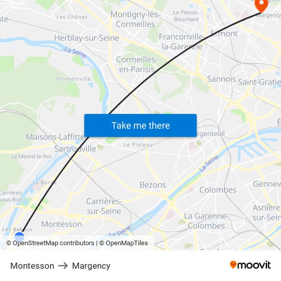 Montesson to Margency map