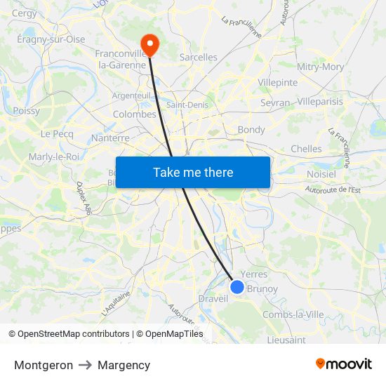 Montgeron to Margency map