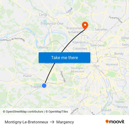 Montigny-Le-Bretonneux to Margency map
