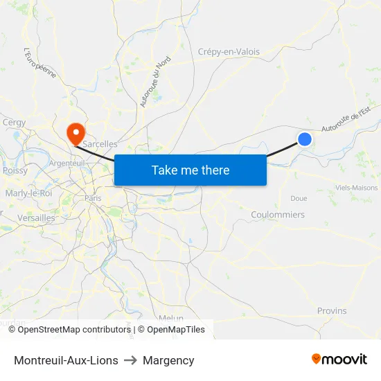 Montreuil-Aux-Lions to Margency map