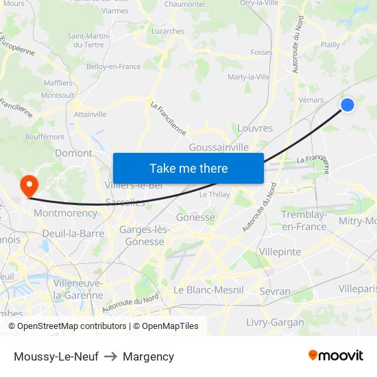 Moussy-Le-Neuf to Margency map