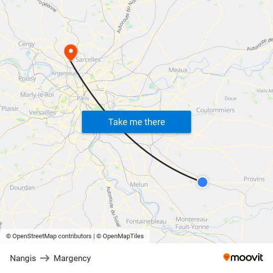 Nangis to Margency map