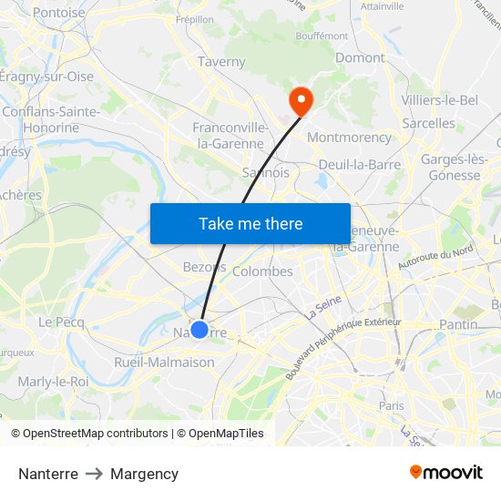 Nanterre to Margency map