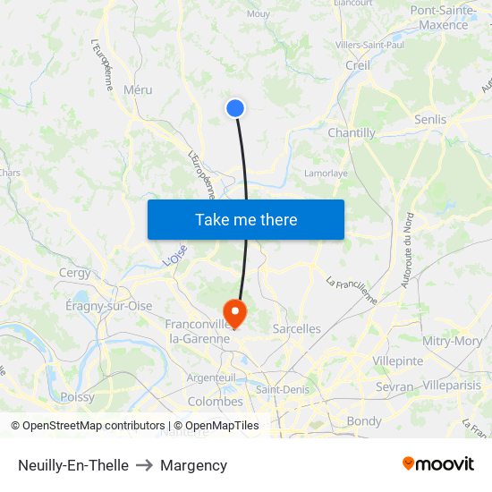 Neuilly-En-Thelle to Margency map