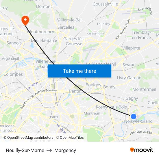 Neuilly-Sur-Marne to Margency map