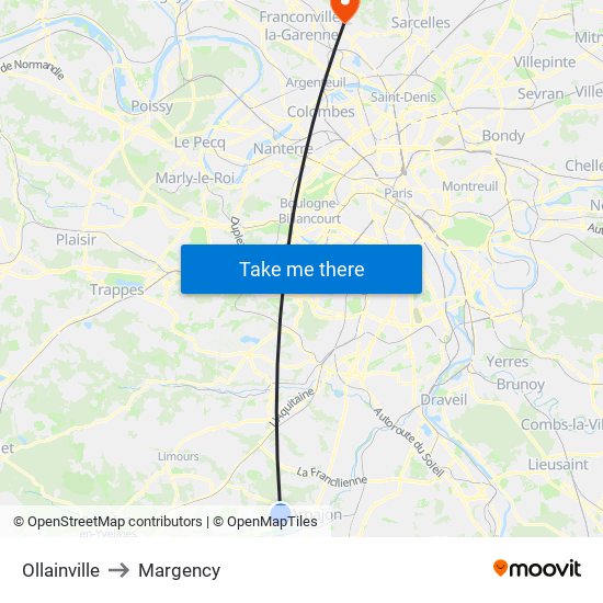 Ollainville to Margency map