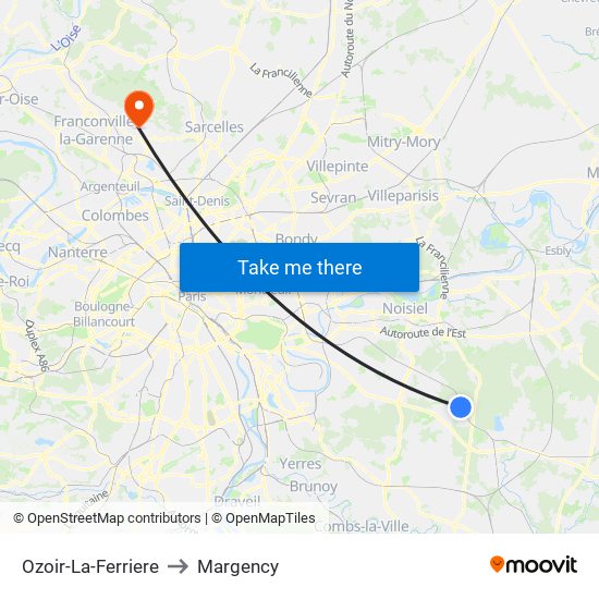 Ozoir-La-Ferriere to Margency map