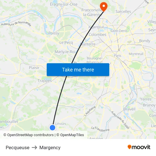 Pecqueuse to Margency map