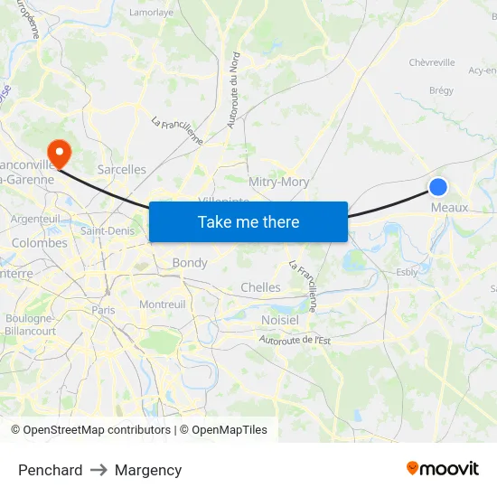 Penchard to Margency map