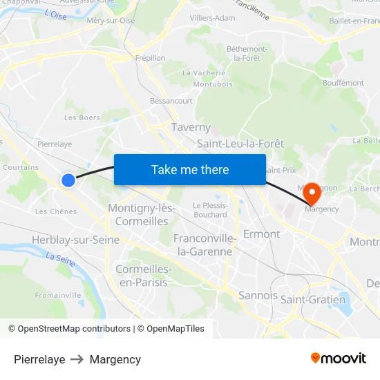 Pierrelaye to Margency map