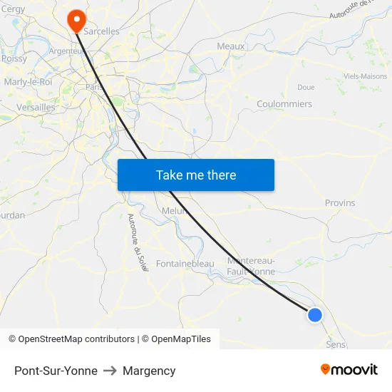 Pont-Sur-Yonne to Margency map