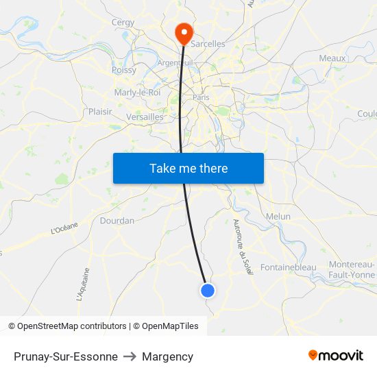 Prunay-Sur-Essonne to Margency map