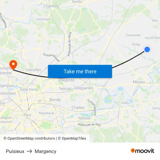Puisieux to Margency map