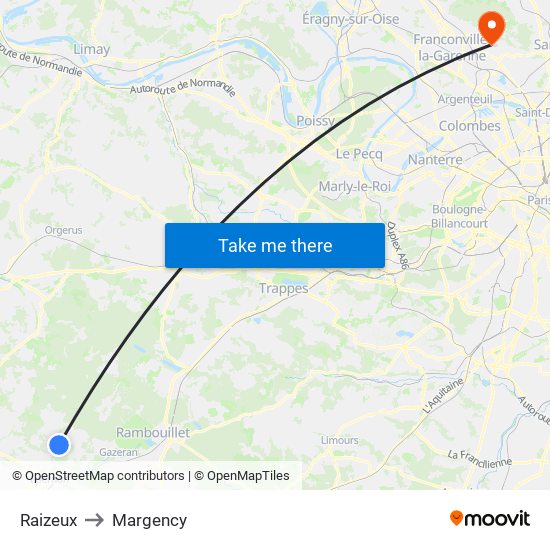 Raizeux to Margency map